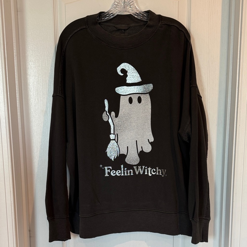 Aerie Dark Grey Witchy Ghost Crewneck Sweatshirt
